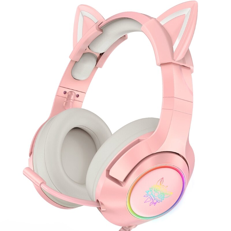 066A LED Light Gaming Headset for PC USB 7.1 Surround Sound Gaming Headphone with Microphone Over-Ear Cat Ears Headset: PK2