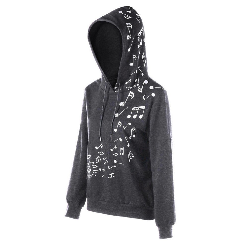 Women's Loose Hoodies Long Sleeve Sweatshirt Musical Note Printing Hoodie Pullover Winter Warm Sport Casual Sweater Tops