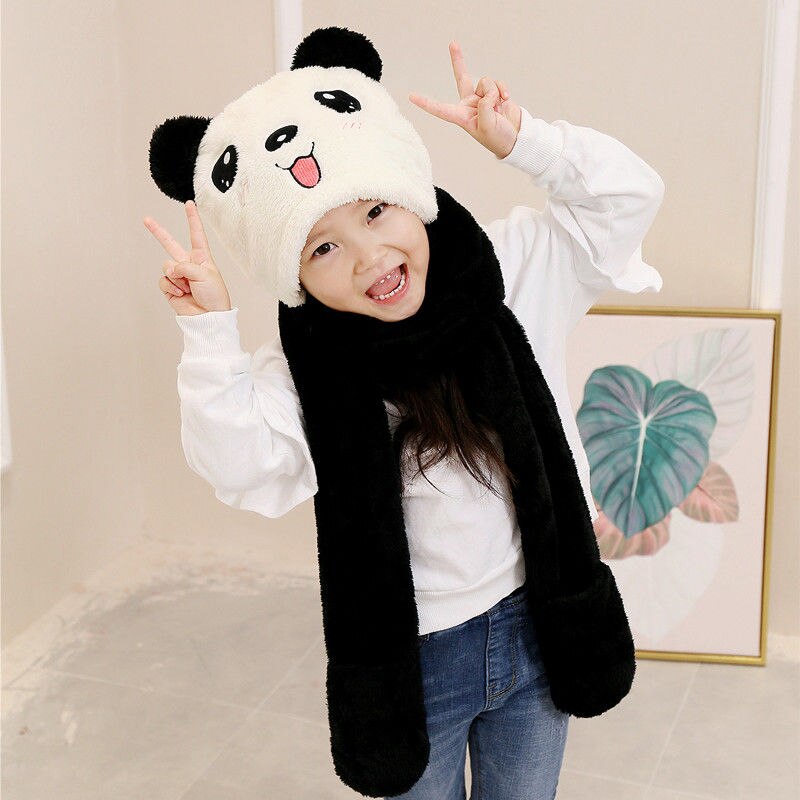 nuevos niños de panda bufanda gorro guantes 3 piezas compatible integrado oído protección estudiante grueso invierno otoño prendas