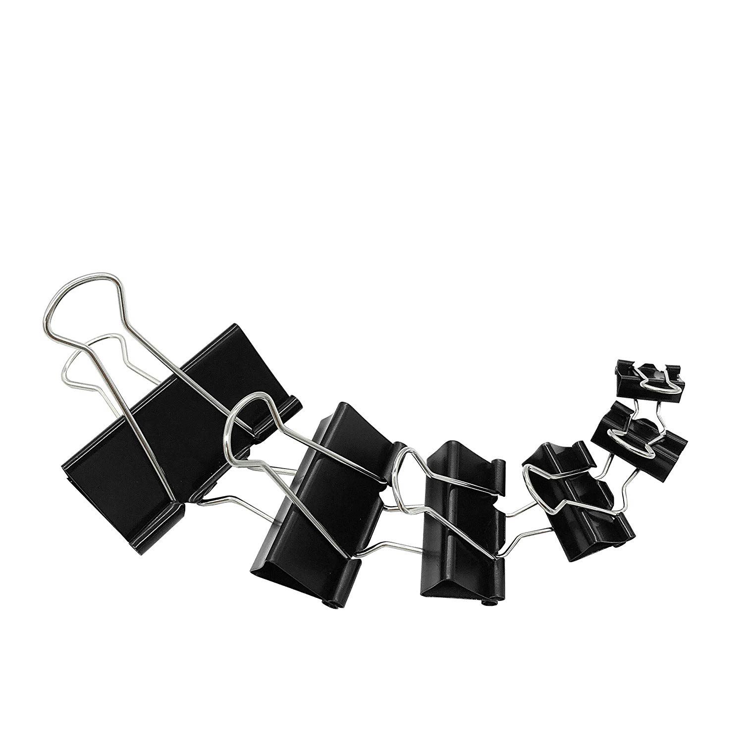Binder Clips Paper Clamps Assorted Sizes 100 Count (Black), X Large, Large, Medium, Small, X Small and Micro, 6 Sizes in One P