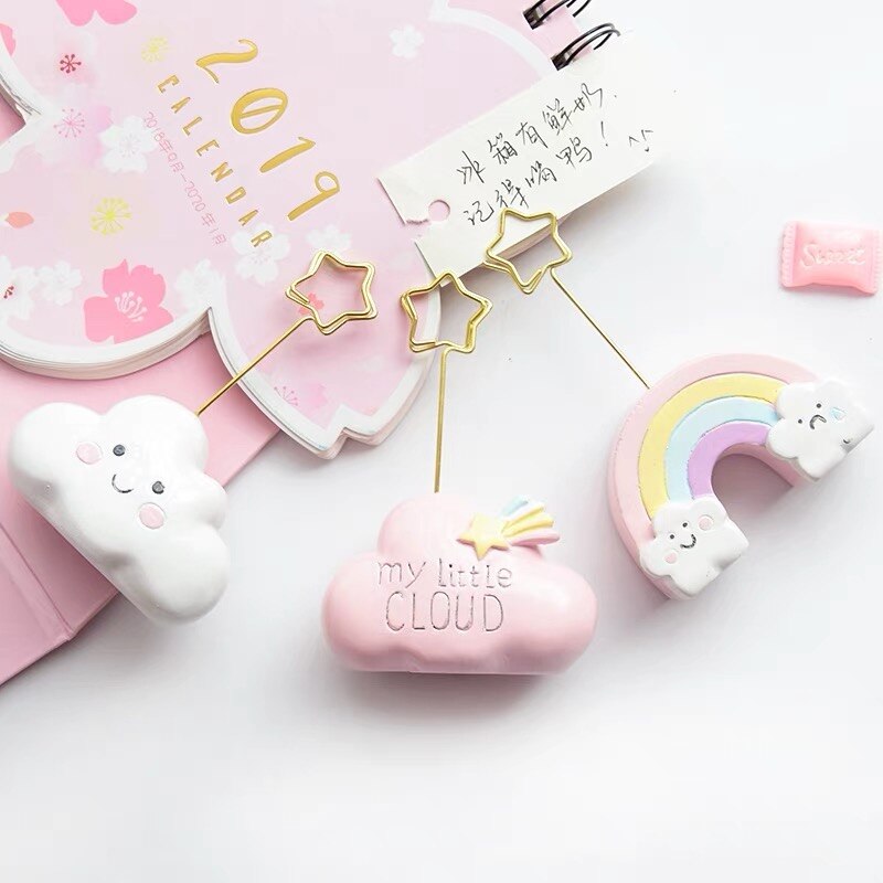 Kawaii sød pink sky harpiks besked bord metal holder klip memo klip besked foto postkort holder mappe klip