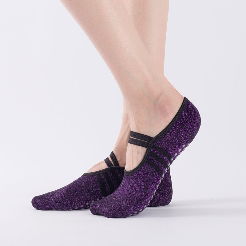 Dame yoga sokker skridsikre sokker med greb åndbare barre sokker komfortable pilates sokker i bomuld til kvinder: Mørke lilla