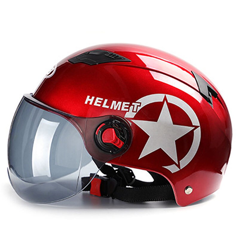 3/4 Open Face Helmet Motorcycle Half Face Helmet Unisex Bike Motorcycle Scooter Head Protector Sunscreen Lens Anti UV Helmets: Red