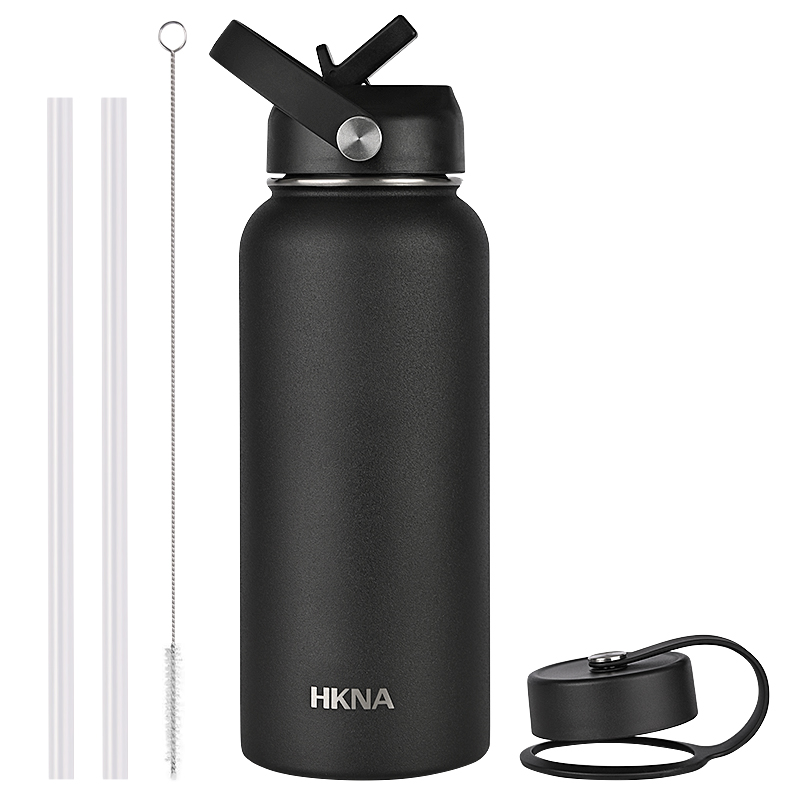 1L/1.2L/2L Thermos Mok Met Stro Roestvrijstalen Deksel Thermische Isolatie Rechte Cup Thermische Fles Water Tumbler thermocup: 1000ml 34oz / Black