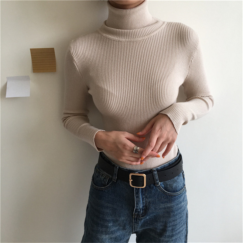 RUGOD Solid Turtleneck Sweater Women Long Sleeve Knitted Slim Pullover Female Autumn Winter Sweater Befree Tops