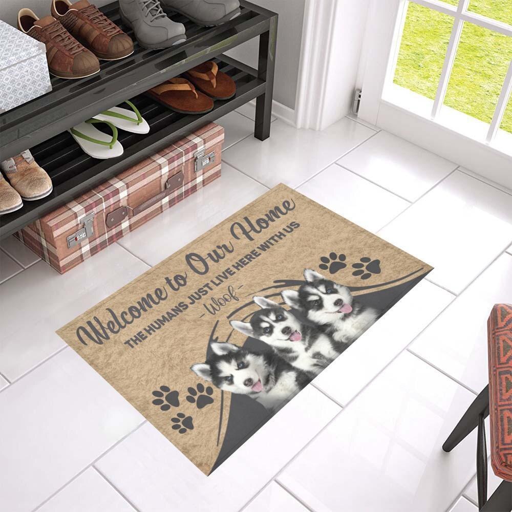 CLOOCL The Humans Just Live Here Wius Siberian Husky Doormat Decor Non-Slip Doormat Absorbent Carpet Bedroom Porch Welcome Mat