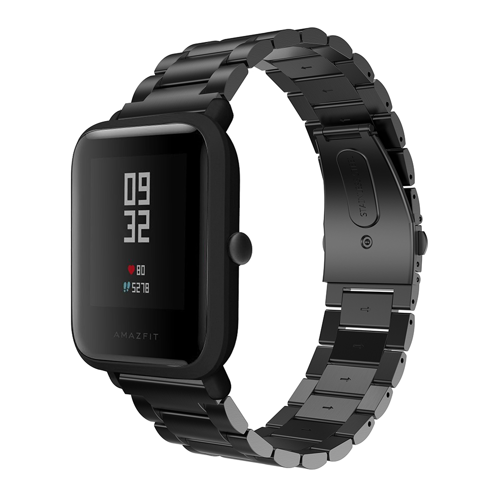 Correa para Xiaomi Huami Amazfit Bip Youth Smart Watch 20mm pulsera para Huami Bip BIT Lite Correa Metal inoxidable: Black