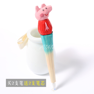 1Pc Coloffice Handmade Wood Carving Pets Animal Yellow Cat Ballpoint Pen Office Stationery School Writing Supplies: Dark Grey