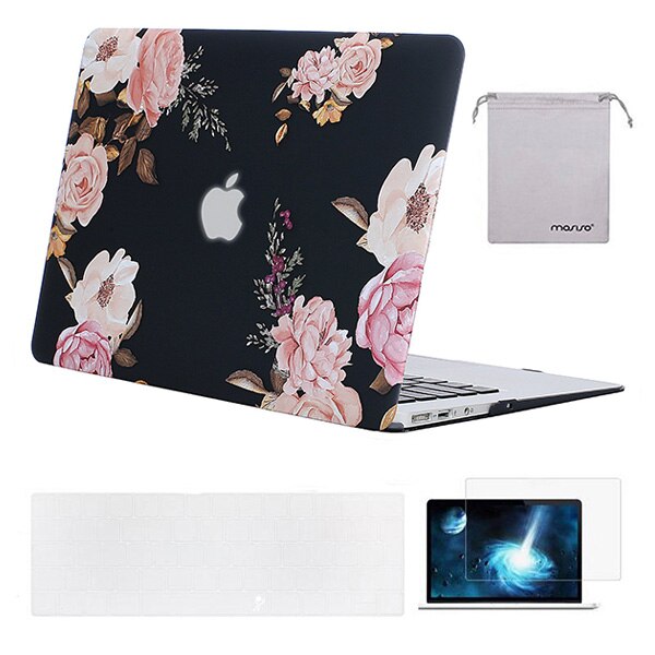 Mosiso laptophoes voor macbook air 13 inch,  a1466 a1369 + siliconen toetsenbordhoes + schermfolie + opbergtas: Perzikbloesem