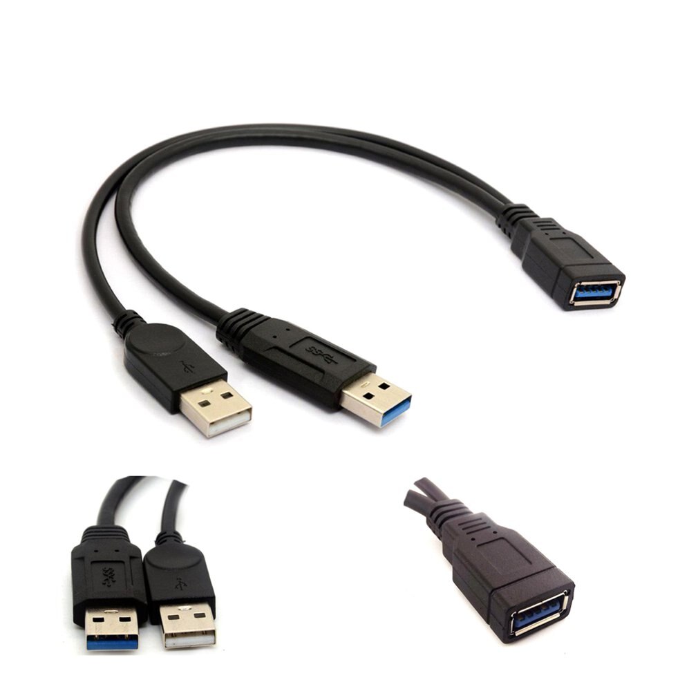 HW24USB 3.0 Female to Dual USB Male Extra Power Data Y Extension Splitter Cable 20cm