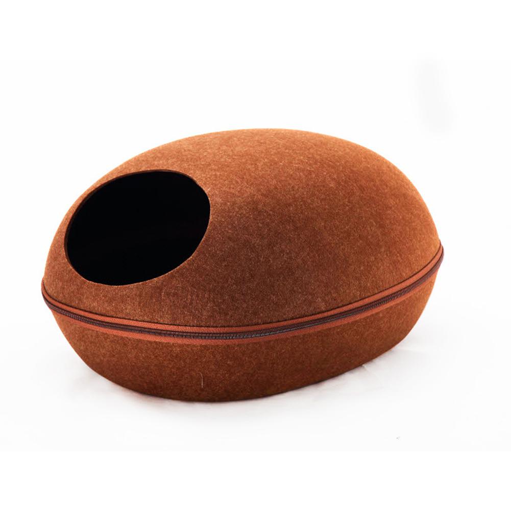 Kat Huis Nest Met Rits Afneembare Kussen Hond Mat Eivorm Hond Kennel Kat Bed Vilt Doek Katten Grot Slapen mat Huisdier Bed: coffee