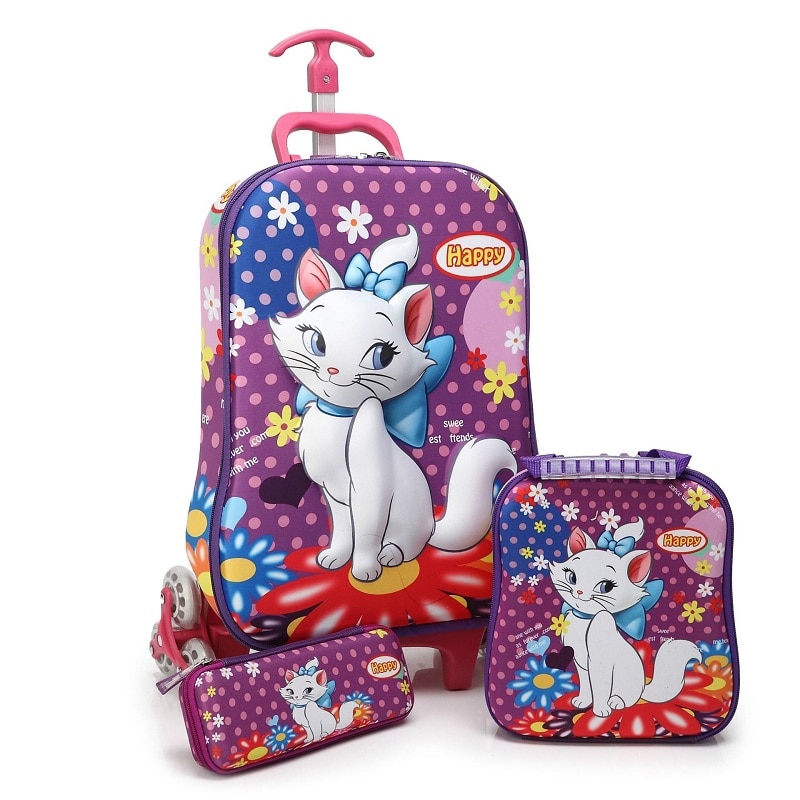 3PCS/set cartoon students trolley case Lovely kids Climb stairs Luggage Travel 3D EVA stereo suitcase child pencil box