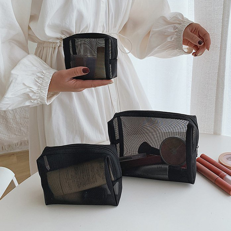 Makeup Bags Women Transparent Mesh Balck Cosmetics Case Cosmetic Brushes Tools Storage Bag Travel Toiletry Organizer Pouch