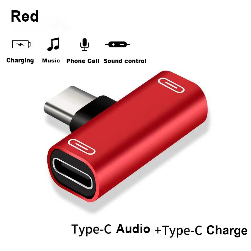 Dubbele functie TYPE-C NAAR 3,5 mm audio- en oplaadadapter, hoofdtelefoonaansluiting converter Aux-adapter hoofdtelefoonconverterkabel: Blauw