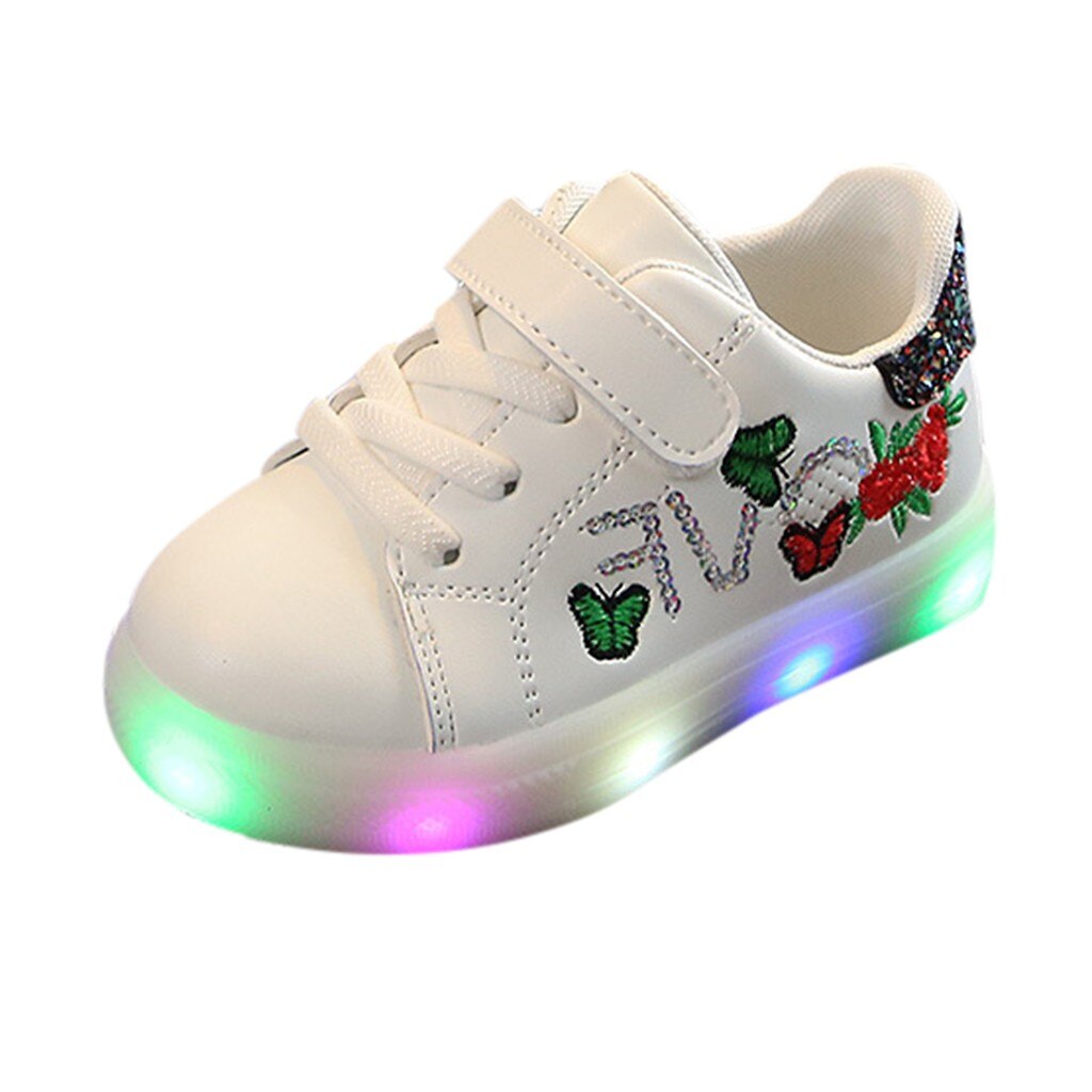 freundlicher schuhe freundlicher Baby Mädchen Jungen Squeins Blume Schmetterling LED Licht Leucht Sport Schuhe freundlicher schuhe детская обувь zapatos: schwarz / 11.5