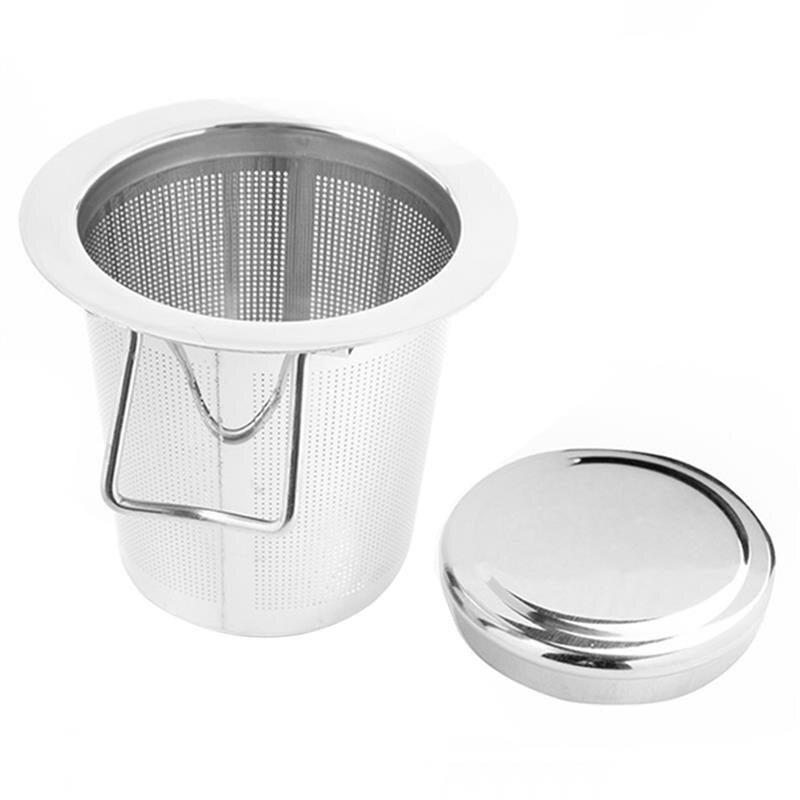 Gjenbrukbar 304 rustfritt stål te sil filter filter kurv folding te infuser kurv med lokk te sil til tekanne: Med lokk