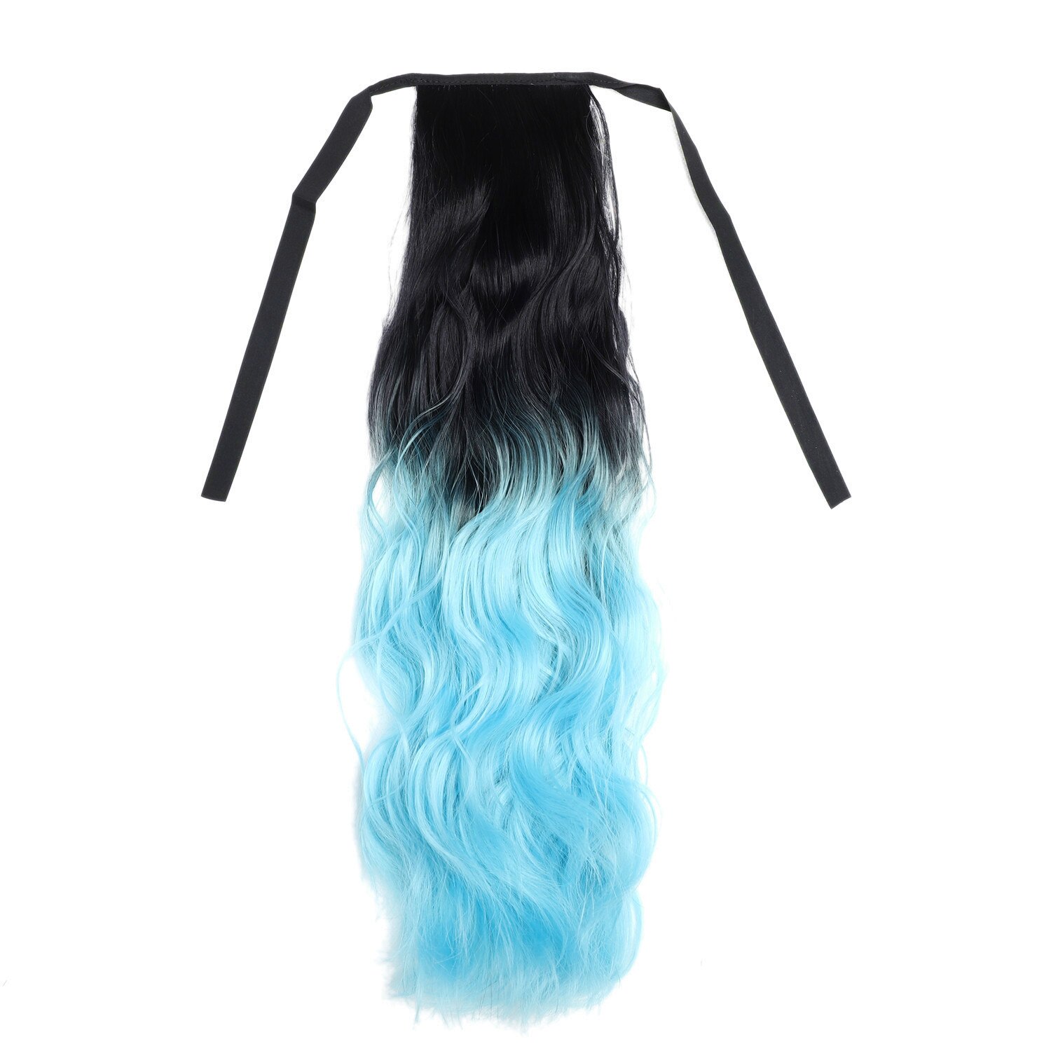 Ponytail Colorful Ombre Synthetic Ribbon Clip in Women Hair Extension Wavy Curly Hairpiece Pony Tail Blue Pink Purple Hairstyle: 2 Sky Blue