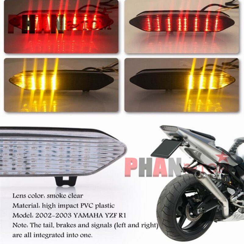Motorcykel baglygte bagbremse blinklys integreret led lys lampe røg til yamaha yzf  r1 yzfr 1 2002 2003