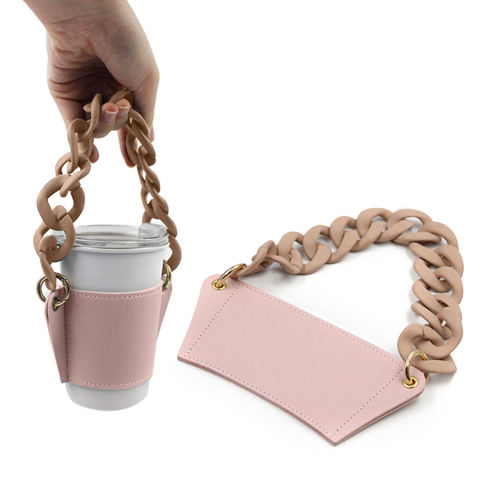 Gjenbrukbar kopp kaffehylse i skinn med kjede kaffe iskaffe erme skinn drikkeholder til kaffedrikker kaffepung: En