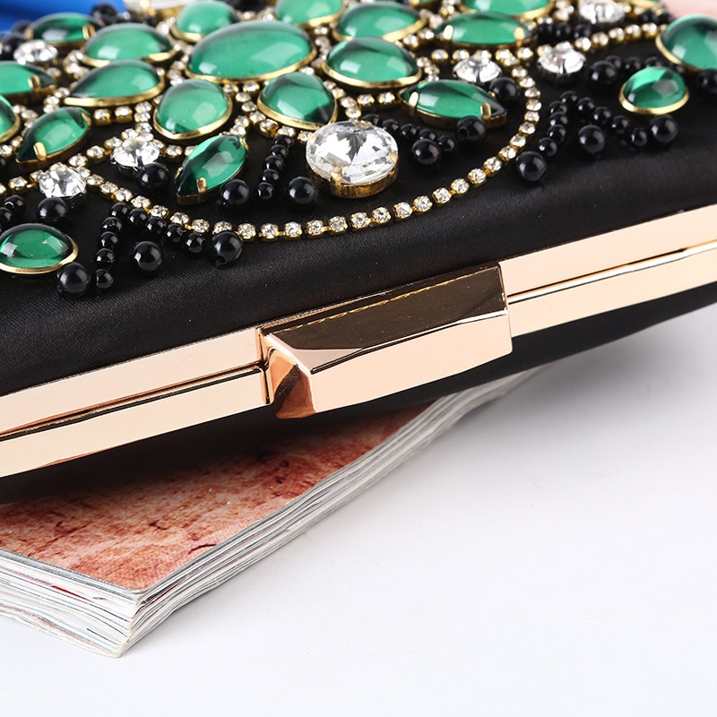 Top Grade Gemstone Women Evening Bags Retro Beaded Clutch Bag Female Wedding Clutches Purses Box Bags