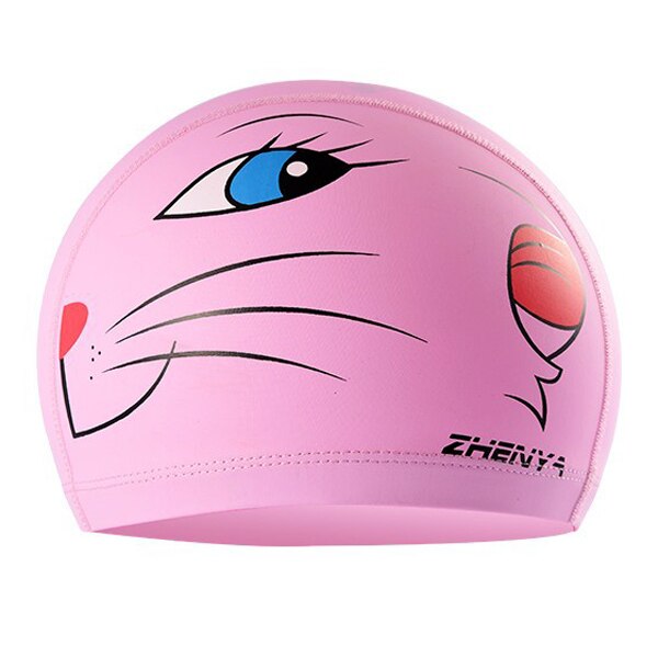 PowerPai Swimming Cap Children Waterproof PU for boys girls Comfortable Dolphine Cat Cartoon Swimming Pool Training Bathing Hood: Pink Cat