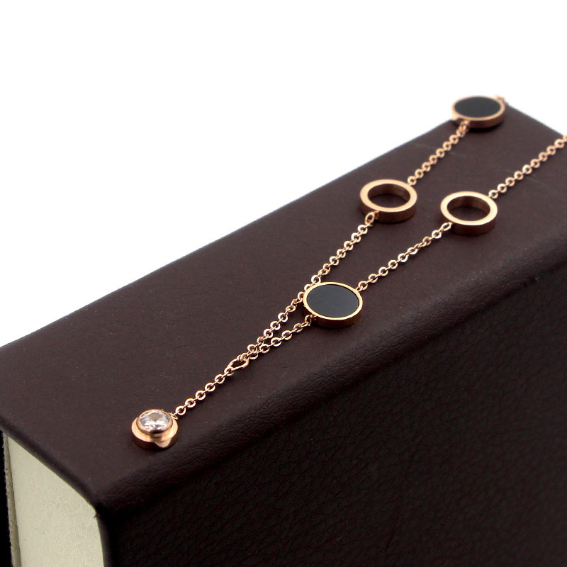 2 Circles 2 Enamel Circle Middle Zircon Anklets Top Titanium Steel Rose Gold Color Woman Jewelry