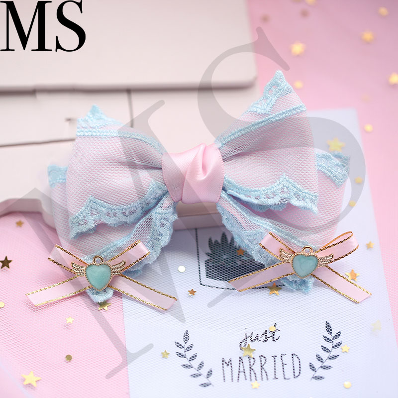 Lolita japonés rosa azul color de sueño japonés hecho a mano arco horquilla suave hermana accesorios para el cabello lazo tocado LOLITA original: Gris oscuro