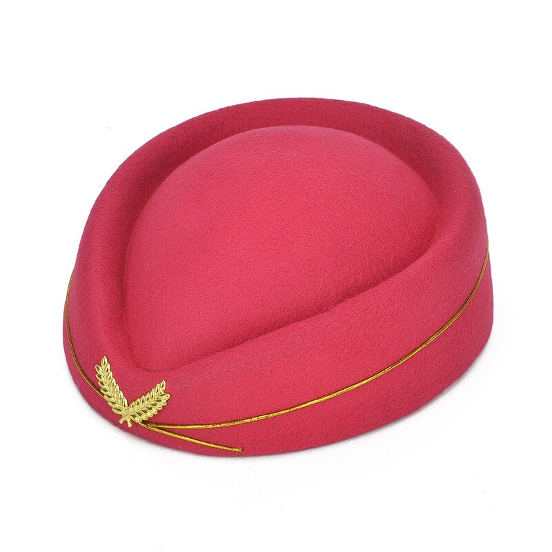 Sombrero de azafata, gorra de equipo de tambor, banda de actuación, boina de lana de cortesía para Hotel, baile, escenario, chica, disfraz de animadora, sombrero de uniforme: Rose