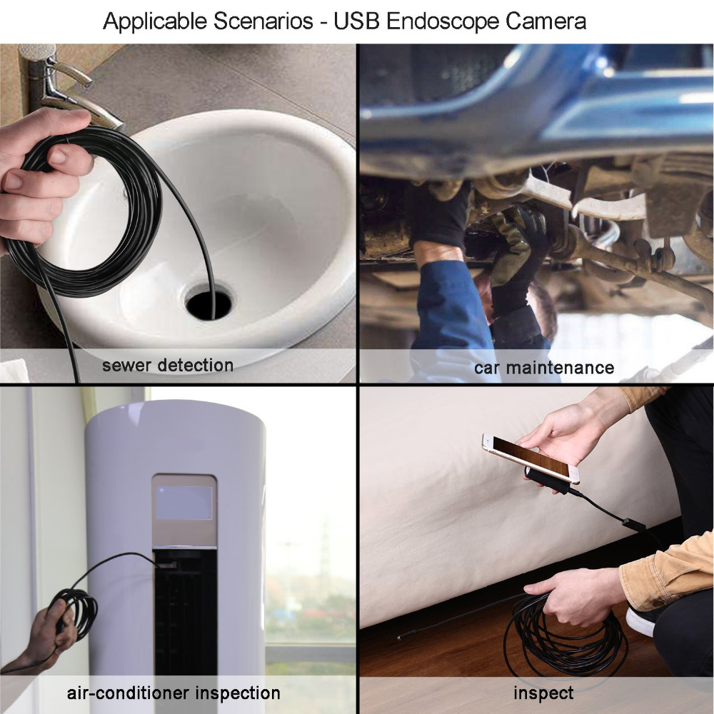 Cámara endoscópica de 8,0mm, de inspección boroscopio impermeable con Cable de 1/2/5M, 8 LED, 1080P, HD, USB, para Android y PC