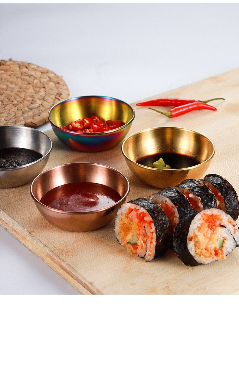Stainless Steel Soy Sauce Dish Round Small Dish Golden Sauce Seasoning Dish Home Hotel Kitchen Japanese Dipping Sauce Dish