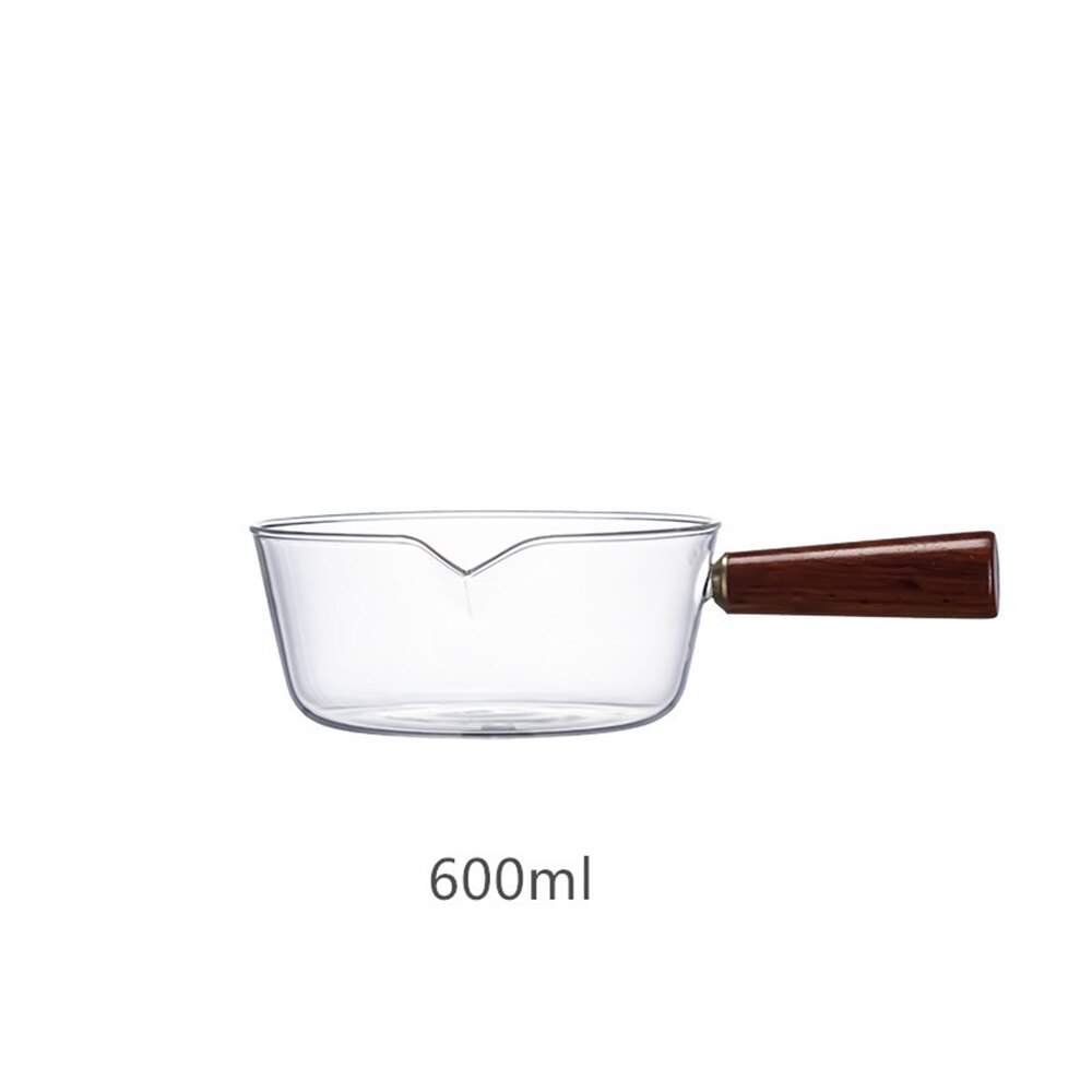 Glas Kokend Pot Melk Instant Noodle Pot Japanse Houten Handvat Koken Ei Pot Koreaanse Kookgerei Keuken 400Ml/600Ml Pot: 600ml
