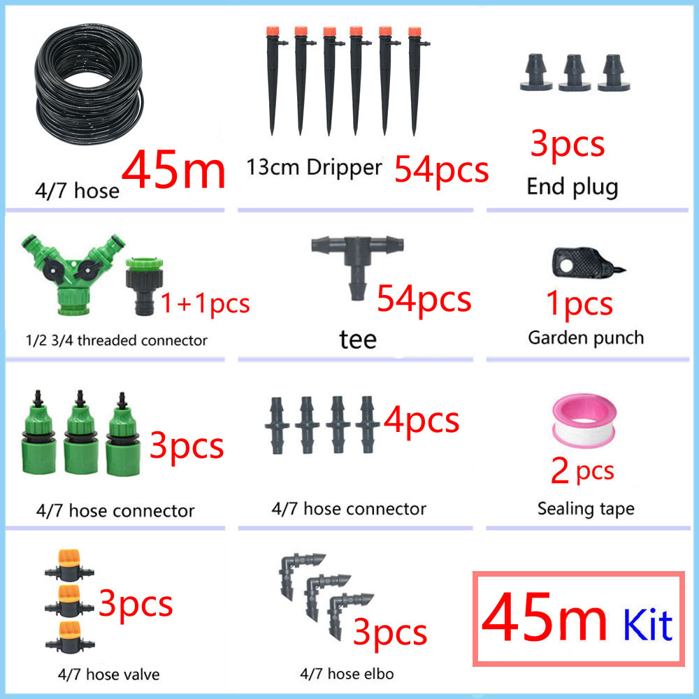 1/4" Hose Drip Irrigation System 360 Degree Adjustable 8 Hole Sprinkler Kit Garden Watering Inserting Ground Micro Flow Dripper: 45M