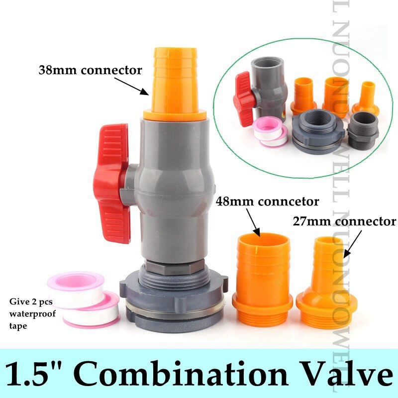 1Set 1/2"1" Combination Valve Aquarium Pagoda Connector Fish Tank Drain Joint Aquarium Hose Drainage Accessories Valve Assembly
