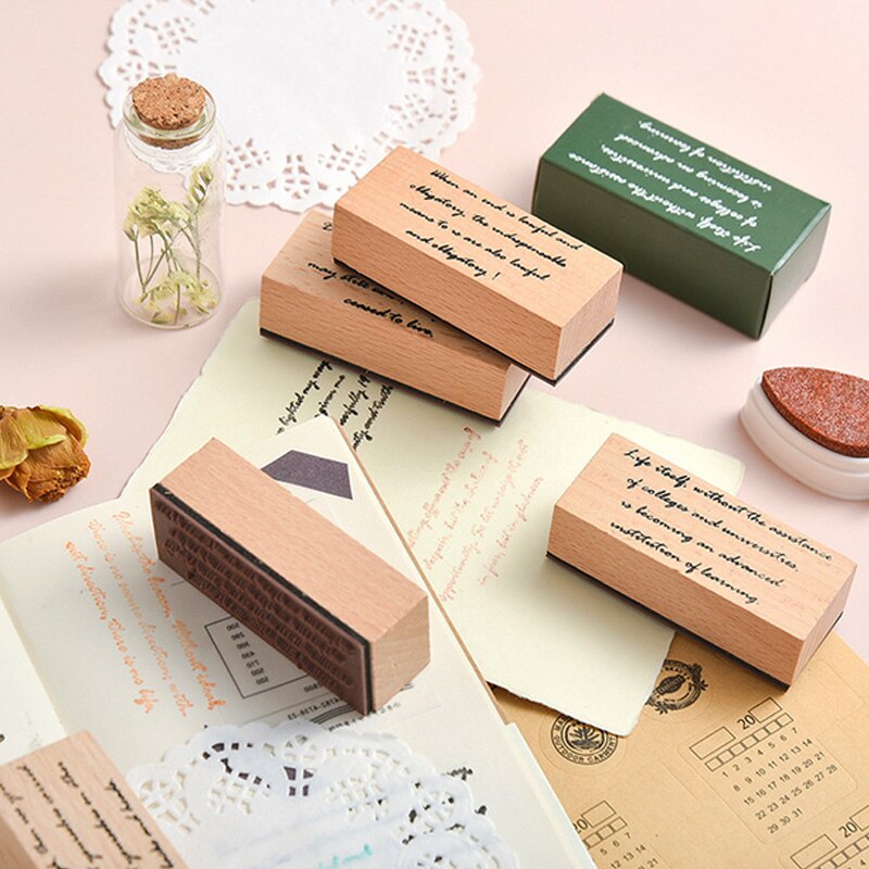 Letras Vintage serie estampillas madera DIY artesanía de madera de caucho sello, para Scrapbooking papelería
