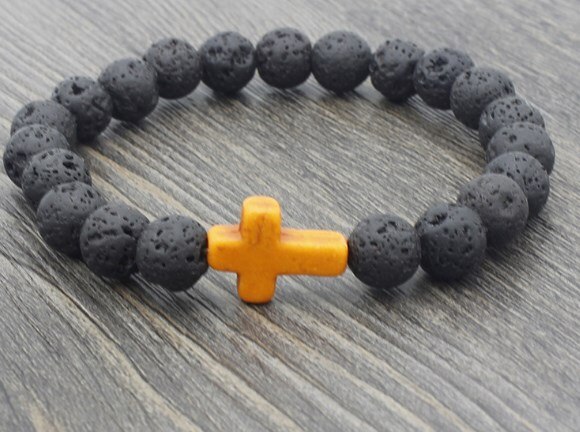 8mm noir volcanique pierre de lave xf323 v croix rouge bleu rouge turquoise Yoga élastique fil ajuster perle pierre Bracelet bracelets: 4
