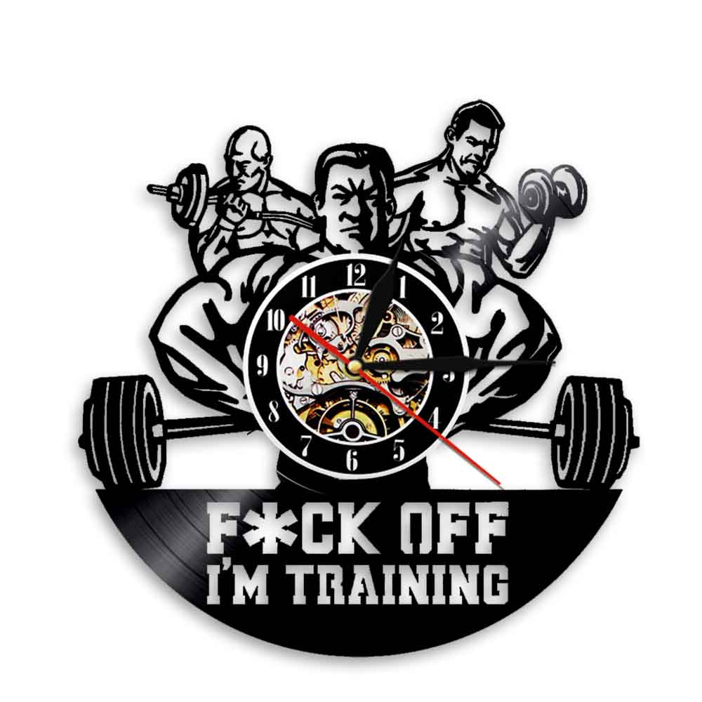 GYM Inspirational Quote Wall Art Clock Large Size Bodybuilder Gym Fitness Coach Sport Muscles Wall Clock Gym Club Home Decor: NO LED Light