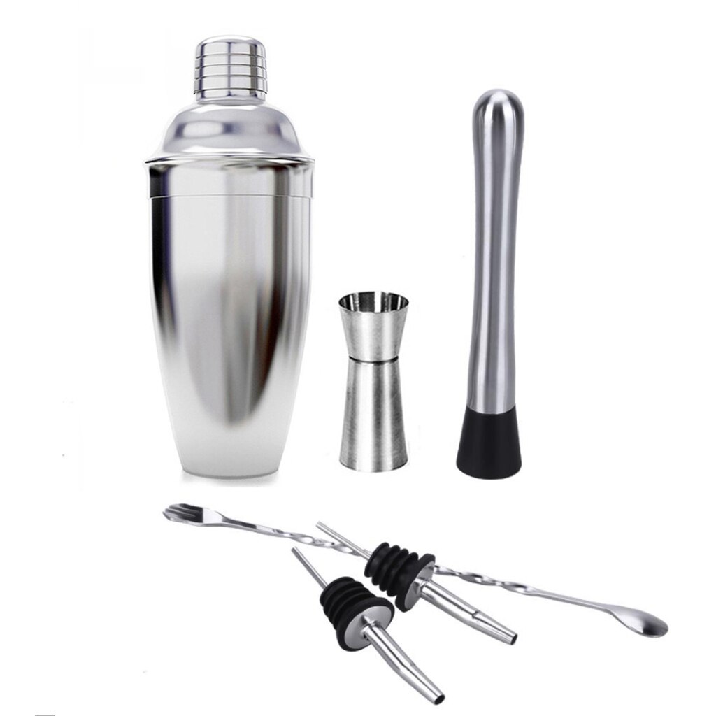 750ML Cocktail Shaker Set,Bartender Kit with Stylish Wooden Stand Stainless Steel Bartending Kit for Home Bar Party: 6 PCS