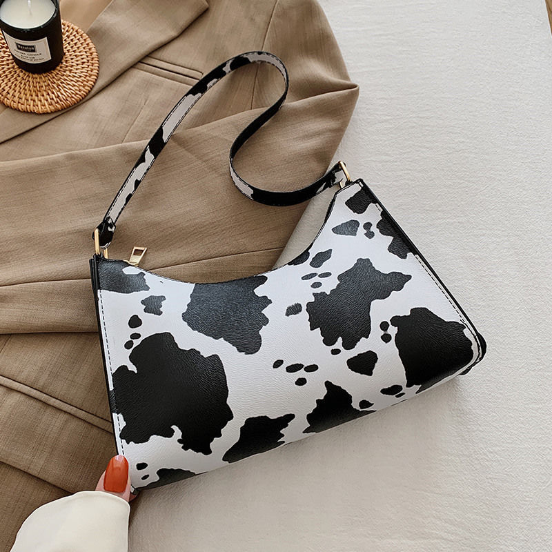 Bolso Baguette de piel sintética con estampado de cebra para mujer, pequeña con estampado de leopardo bandolera, Vintage: cow