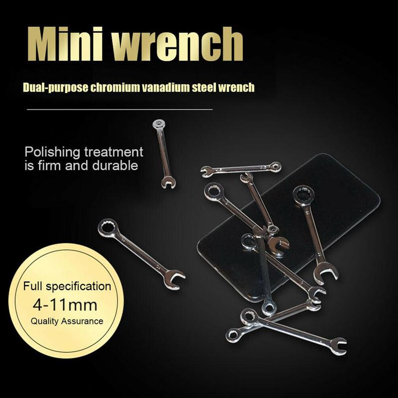 Juego de 10 Uds de Mini llave métrica/pulgadas con espejo y extremo abierto, herramientas de reparación para coche, llave combinada multiherramienta de ciruela, llave inglesa Po A4G4