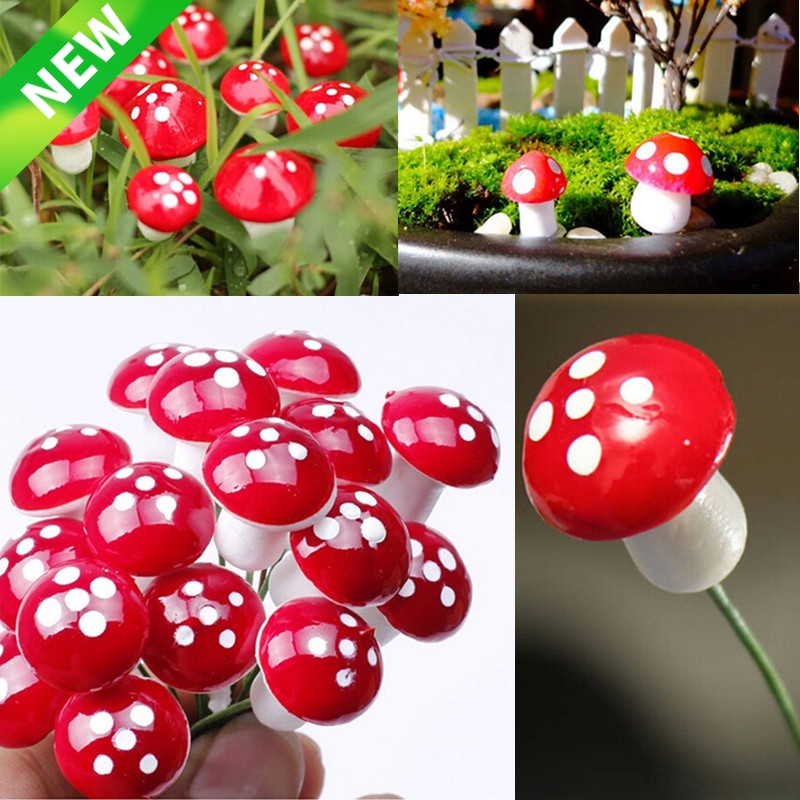 10 Uds. 2cm Mini setas en miniatura Jardín de hadas terrario con musgo resina artesanía decoraciones estacas artesanía