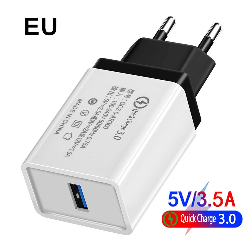 18W US EU Portable Mobile Phone Charger QC 3.0 Fast Charger Adapte For iphone Samsung Huawei Xiaomi: EU Black