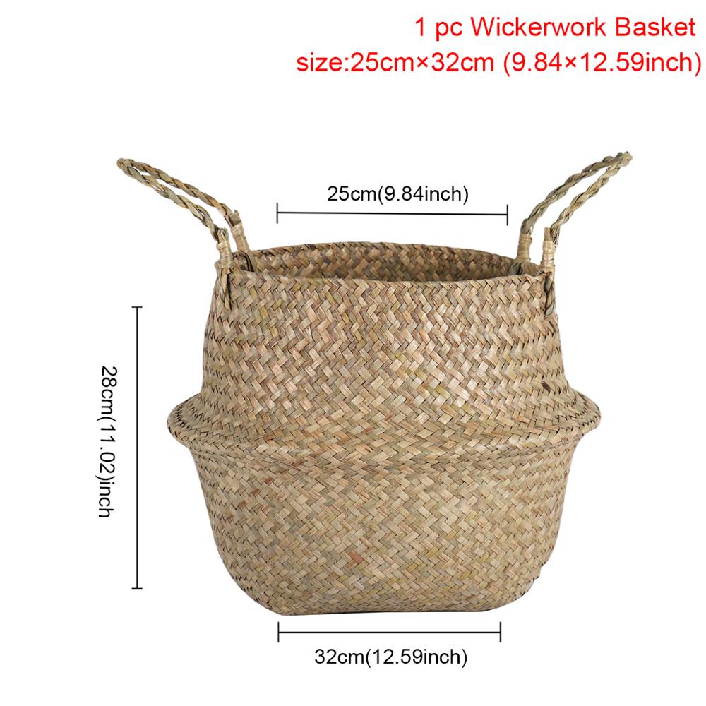 Handmade Wicker Storage Basket Folding Flower Pot Planter plant pot Straw Wicker Basket Rattan Seagrass Basket decorative: 3