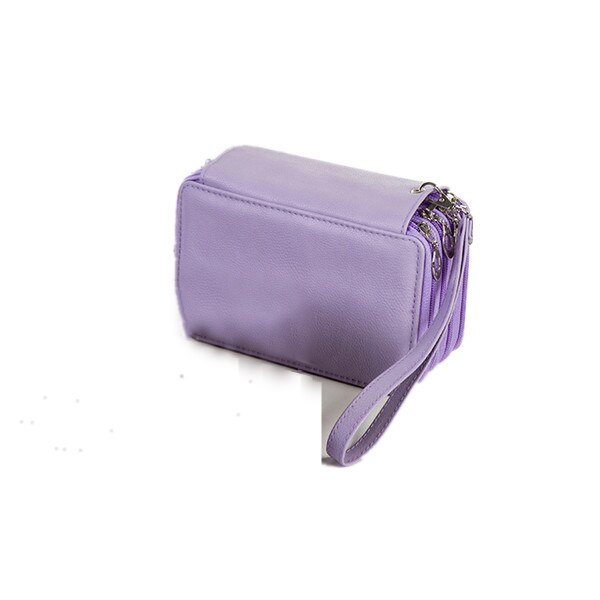 Zipper large-capacity PU leather pencil bag student 4-layer 72 color pencils box pouch material escolar school pencil case: Lavender