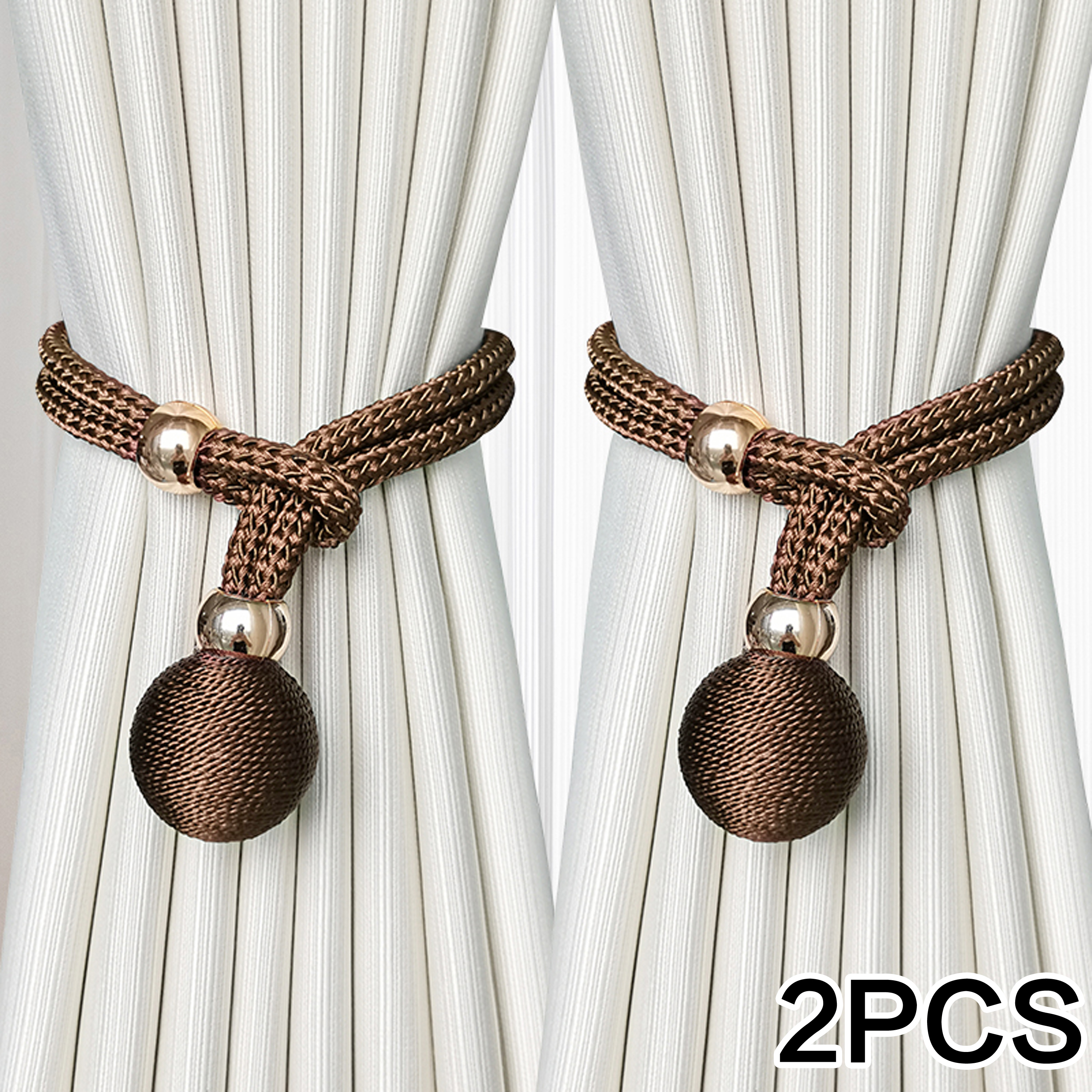 2 stk. justerbare gardinbånd av høy kvalitet, franske baller, praktiske draperte bånd, dekorative gardinfester, gardinbånd: Brun