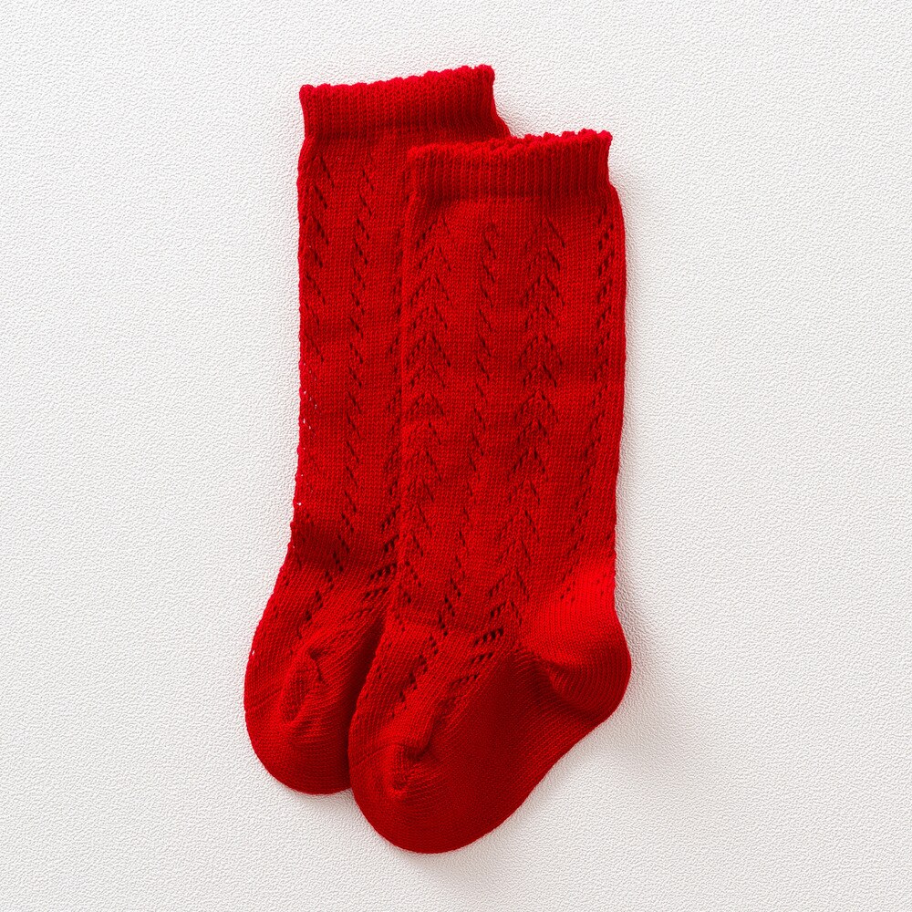 Calcetines hasta la rodilla de estilo español para bebé y niña, para niños pequeños de Lolita medias caladas, medias de malla de rejilla, medias de princesa 5T: red / 3T-5T
