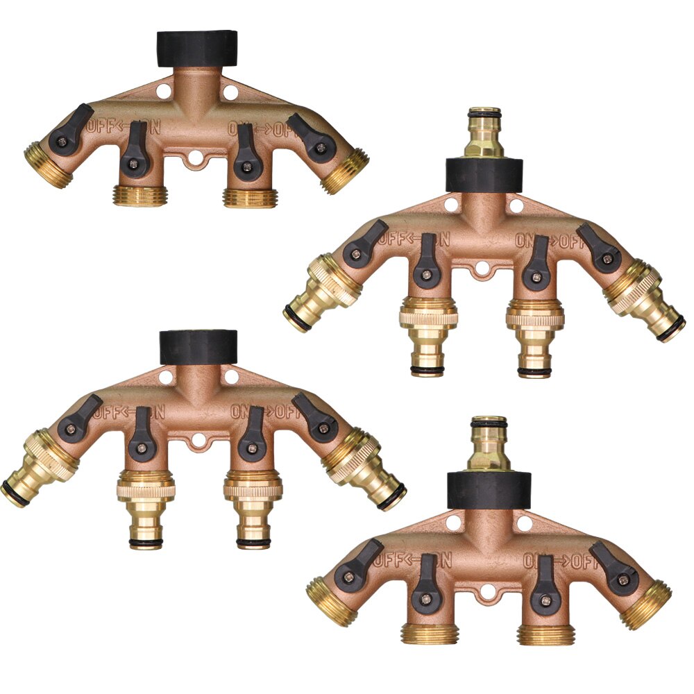 Deviatore per tubo da giardino a 4 gareggiare 100% ottone massiccio con rubinetto esterno filettato deviatore per tubo dell'acqua deviatore valvola in poi-spento indipendente