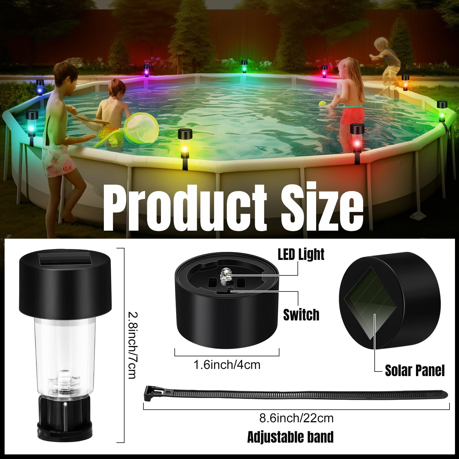 8 lampes solaires pour piscine, lumières étanches, accessoires pour piscine extérieure, lumières colorées et veilleuses