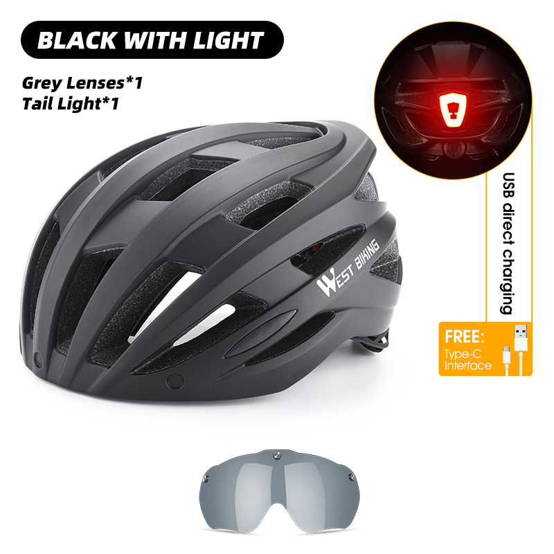 WEST BIKING-casco de ciclismo para hombre y mujer, gafas con luz trasera, visera para el sol, casco para bicicleta de montaña y carretera, gorra segura para motocicleta: Rosa
