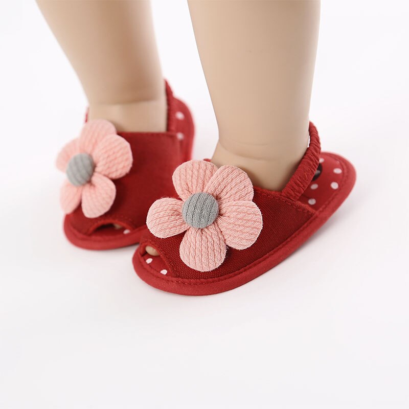 Flor bonito do bebê sandálias verão recém-nascido sapatos da menina do bebê sola macia de algodão não deslizamento infantil berço sapatos primeiros caminhantes