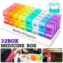 7/28/32 Slots Monthly Pill Organizer Box Tablet Holder Medicine Container Organizer Case Travel Daily Pill Storage Box Option